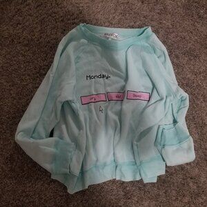 Vintage Wildfox "Cry Eat Sleep" Monday Sweater, Icy Mint Blue, Size Large